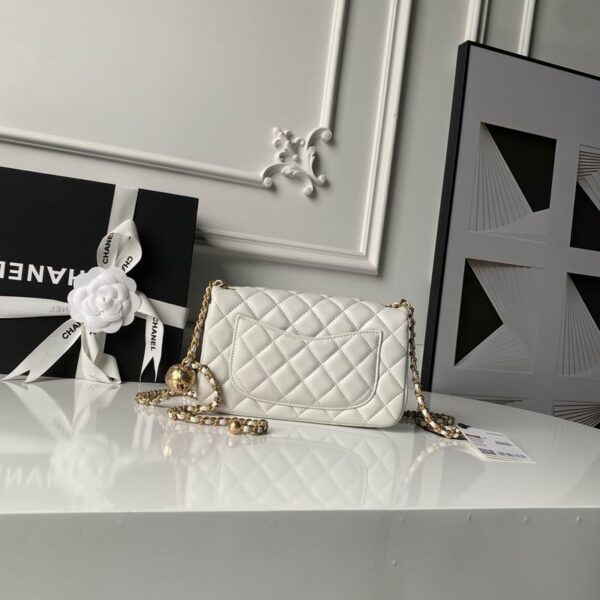 CN Flap Bag With CC Ball On Strap White For Women AS1787