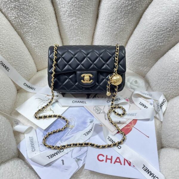 CN Flap Bag With CC Ball On Strap Black For Women AS1787