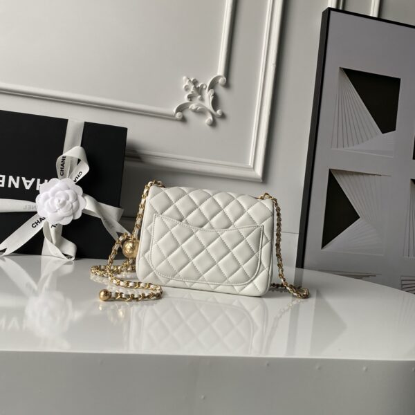 CN Mini Flap Bag With CC Ball On Strap White For Women AS1786