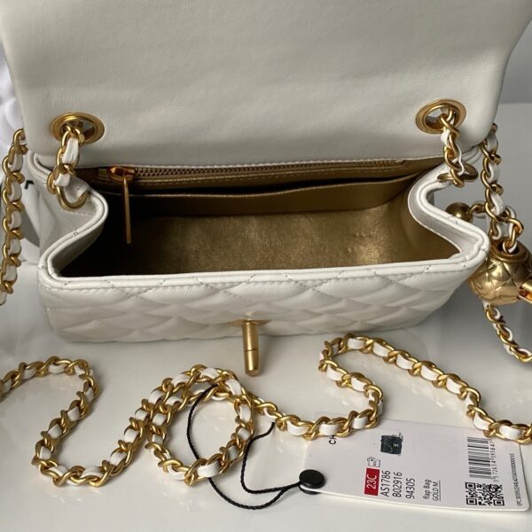CN Mini Flap Bag With CC Ball On Strap White For Women AS1786