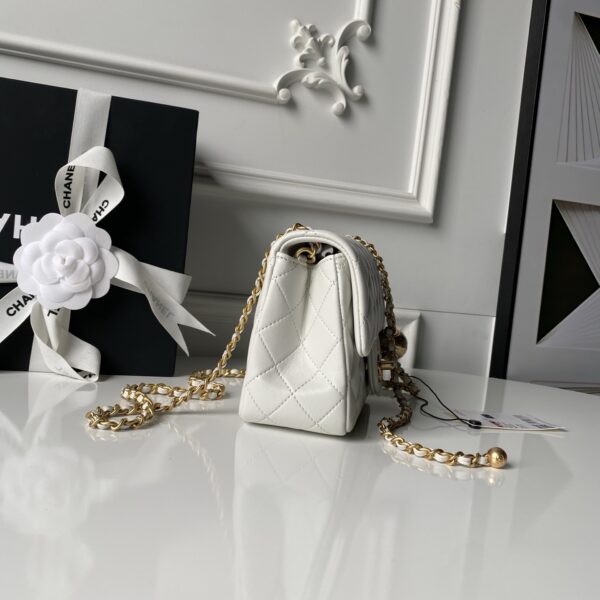 CN Mini Flap Bag With CC Ball On Strap White For Women AS1786