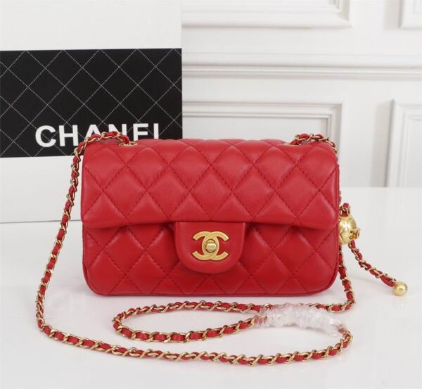 CN Flap Bag With CC Ball On Strap Red For Women CN Flap Bag With CC Ball On Strap Red For Women