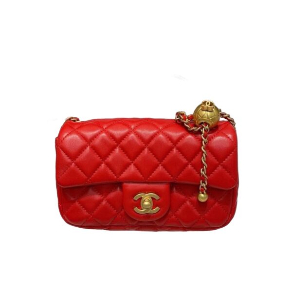 CN Flap Bag With CC Ball On Strap Red For Women CN Flap Bag With CC Ball On Strap Red For Women