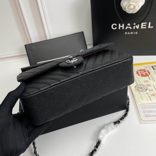 CN Chevron Classic Handbag Silver Hardware Black For Women