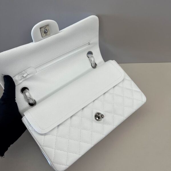 CN Classic Medium Flapbag Silver Hardware White A01112