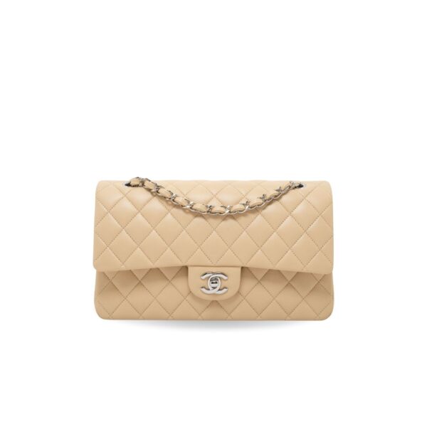CN Classic Handbag Silver Hardware Beige For Women A01112