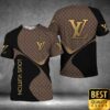 Luxury Louis Vuitton Black And Brown Monogram Vertical Brand Name 3D Shirt 134