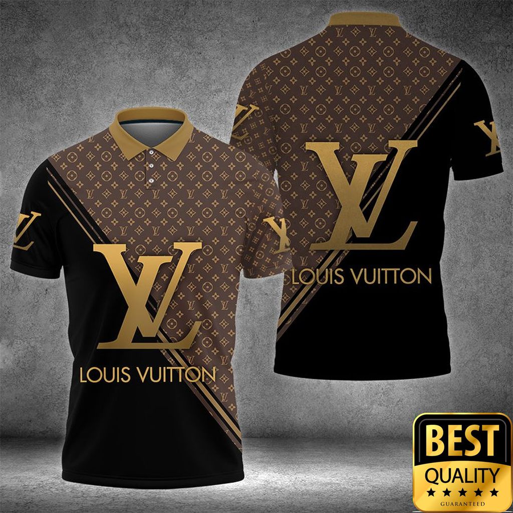 Luxury Louis Vuitton Half Black Half Brown Yellow Diagonal Lines 3D Shirt 164