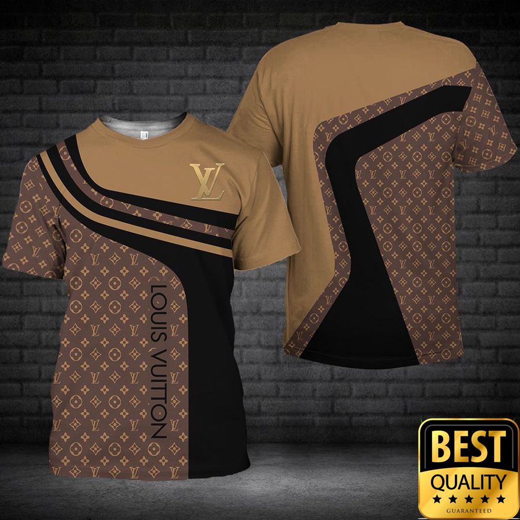 Luxury Louis Vuitton Black Dark Light Brown Curves Pattern 3D Shirt 140