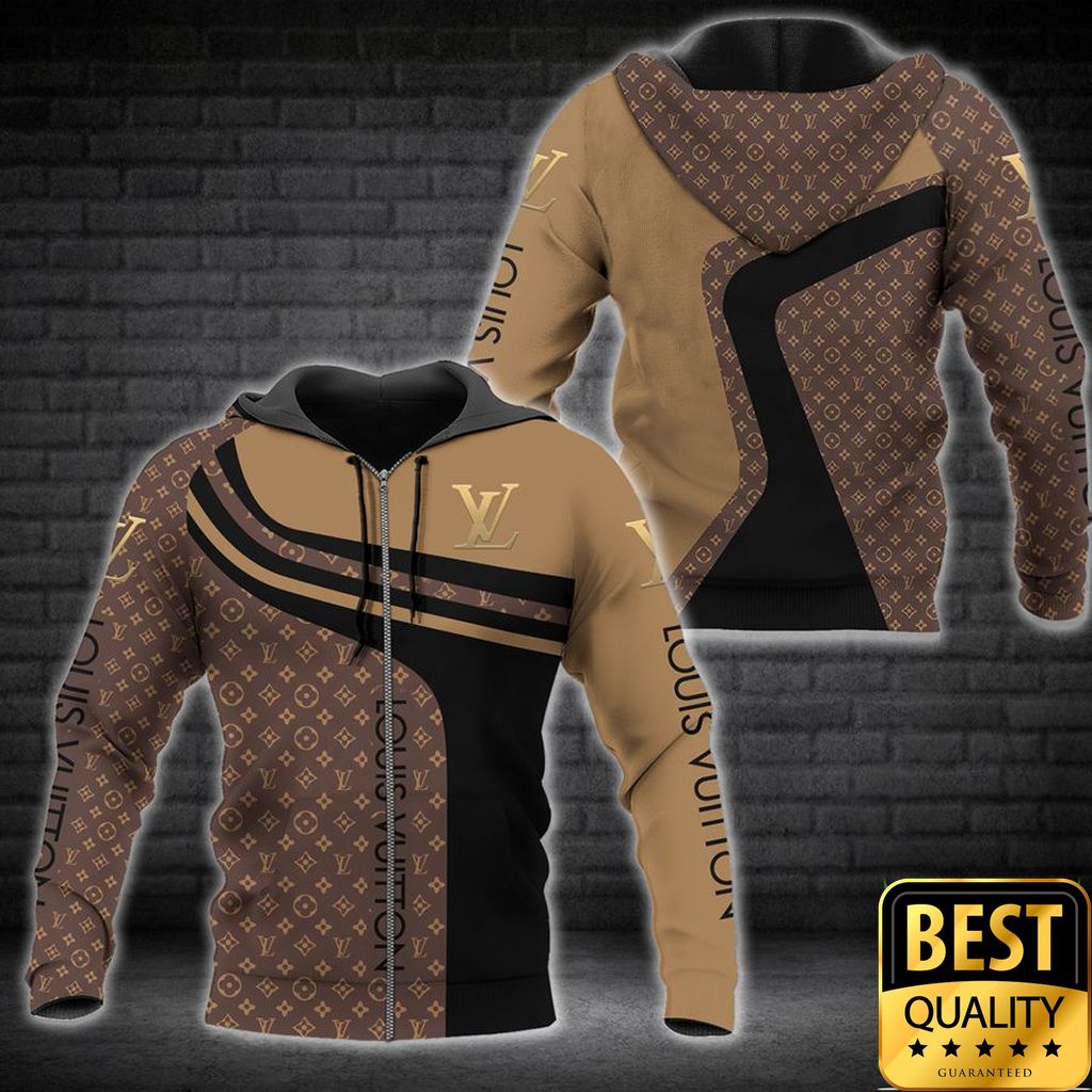 Luxury Louis Vuitton Black Dark Light Brown Curves Pattern 3D Shirt 140