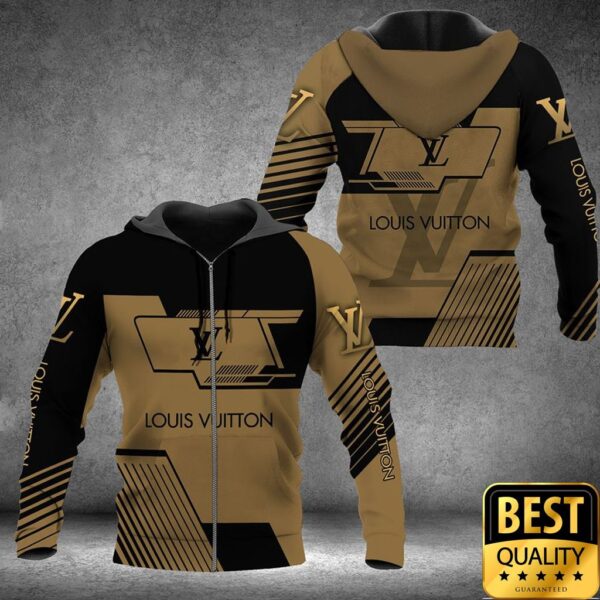 Luxury Louis Vuitton Black And Light Brown With Brand Name On Sleeves 3D Shirt 136