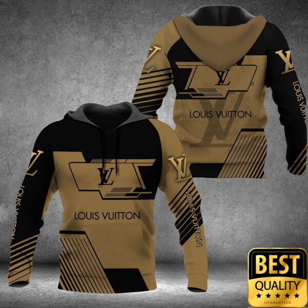 Luxury Louis Vuitton Black And Light Brown With Brand Name On Sleeves 3D Shirt 136