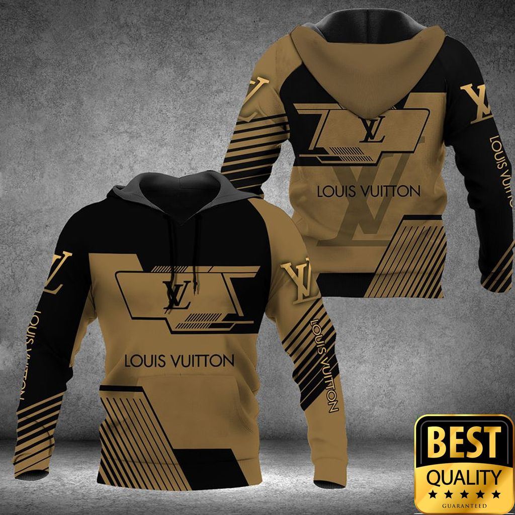 Luxury Louis Vuitton Black And Light Brown With Brand Name On Sleeves 3D Shirt 136