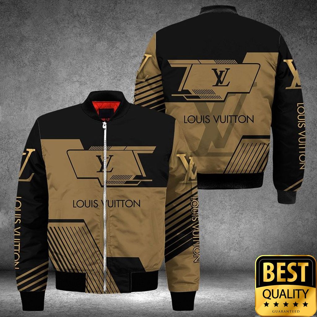 Luxury Louis Vuitton Black And Light Brown With Brand Name On Sleeves 3D Shirt 136