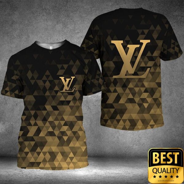 Luxury Louis Vuitton Black And Gold Color With Rectangle Pattern 3D Shirt 135