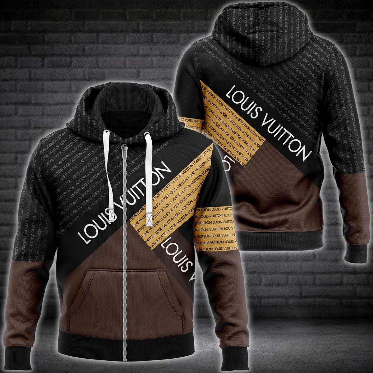 Louis Vuitton Logo Pattern Dark Color Luxury 3D Hoodie 039 Louis Vuitton Logo Pattern Dark Color Luxury 3D Hoodie 039