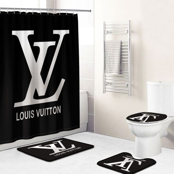 Shower Curtains Louis Vuitton Black Gray Logo Full Bathroom Sets 083 Shower Curtains Louis Vuitton Black Gray Logo Full Bathroom Sets 083