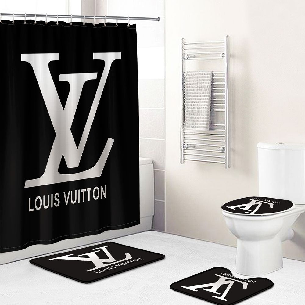 Shower Curtains Louis Vuitton Black Gray Logo Full Bathroom Sets 083 Shower Curtains Louis Vuitton Black Gray Logo Full Bathroom Sets 083