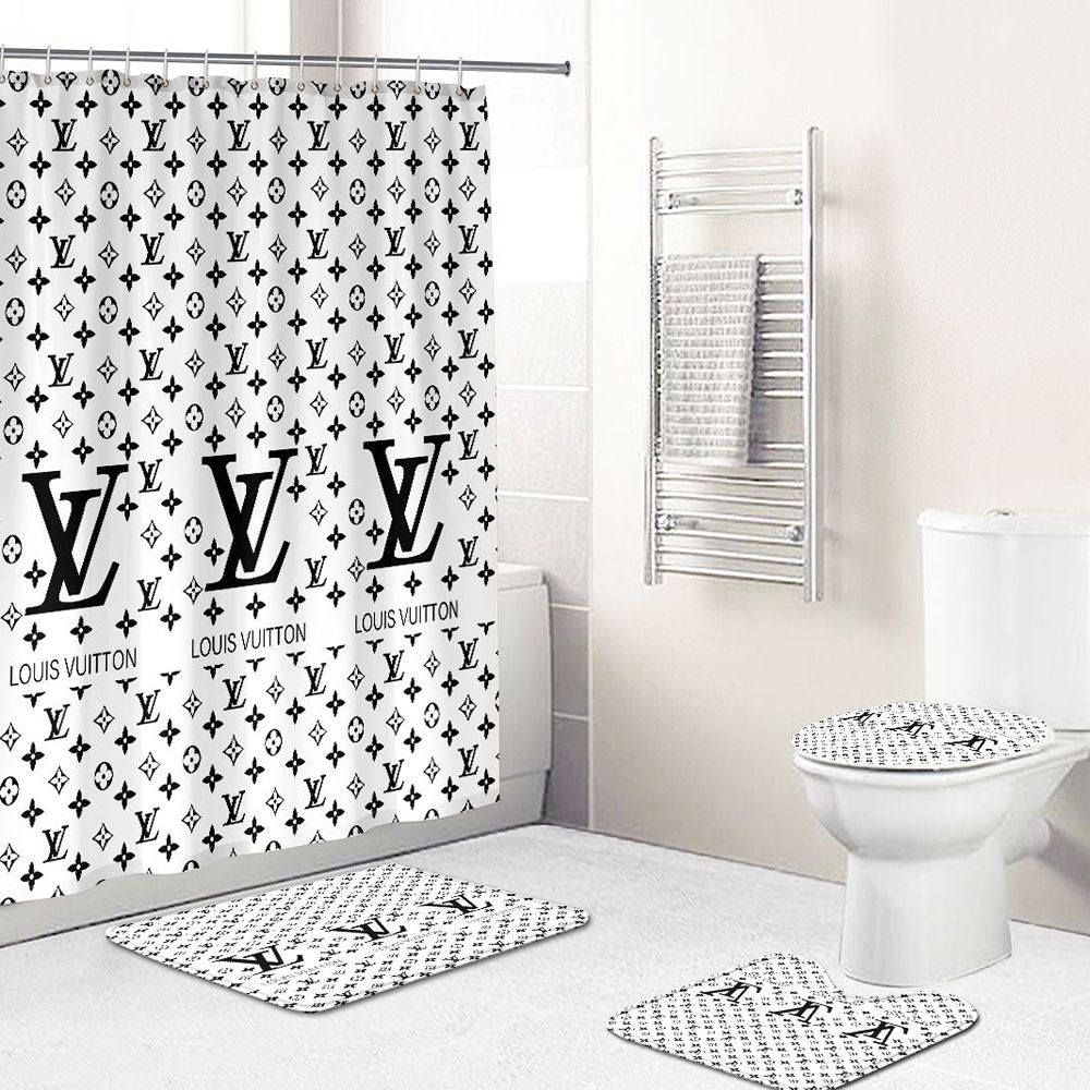Shower Curtains Louis Vuitton Black And White Log Full Bathroom Sets 078