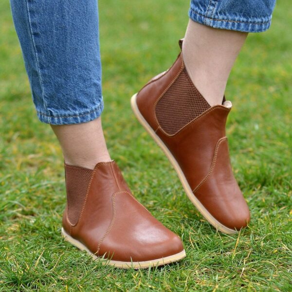 Barefoot Leather Chelsea Boots: Wide Toe, Zero Drop Handmade Boots, Elegant Brown H0056 Barefoot Leather Chelsea Boots: Wide Toe, Zero Drop Handmade Boots, Elegant Brown H0056