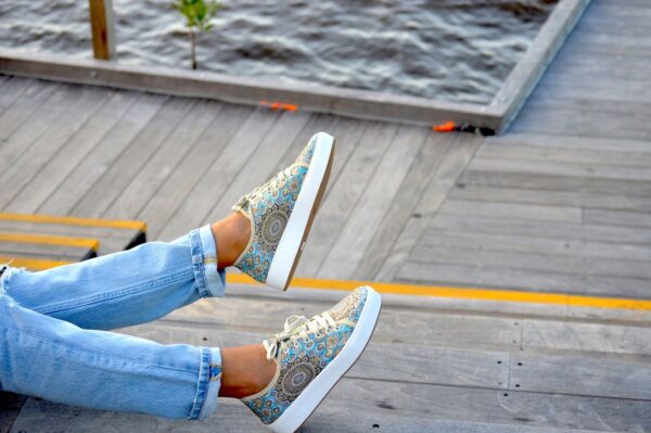 Boho Low-Top Sneakers, Vegan Leather, Gold Embroidery Anniversary Gift H0042 Boho Low-Top Sneakers, Vegan Leather, Gold Embroidery Anniversary Gift H0042