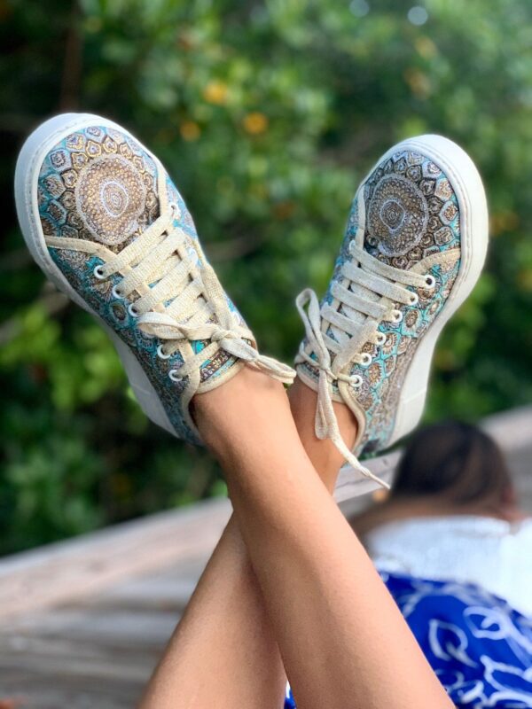 Boho Low-Top Sneakers, Vegan Leather, Gold Embroidery Anniversary Gift H0042 Boho Low-Top Sneakers, Vegan Leather, Gold Embroidery Anniversary Gift H0042