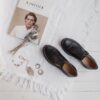 Women Black Leather Monk Shoes, Oxford Women Shoes, Black Tie Shoes H0008 Women Black Leather Monk Shoes, Oxford Women Shoes, Black Tie Shoes H0008